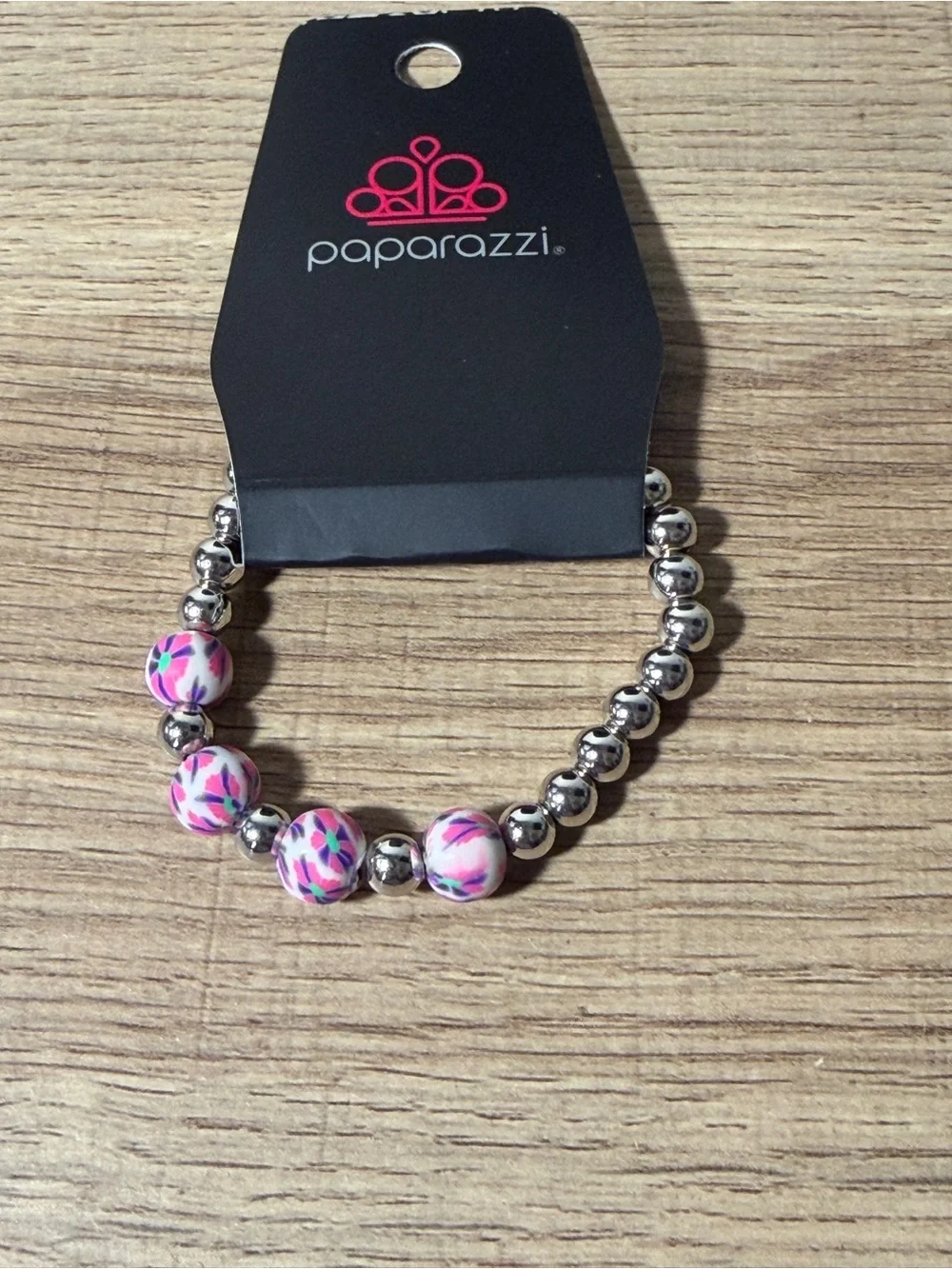 paparazzi Pink, Purple and Silver Floral Bead Stretch Bracelet